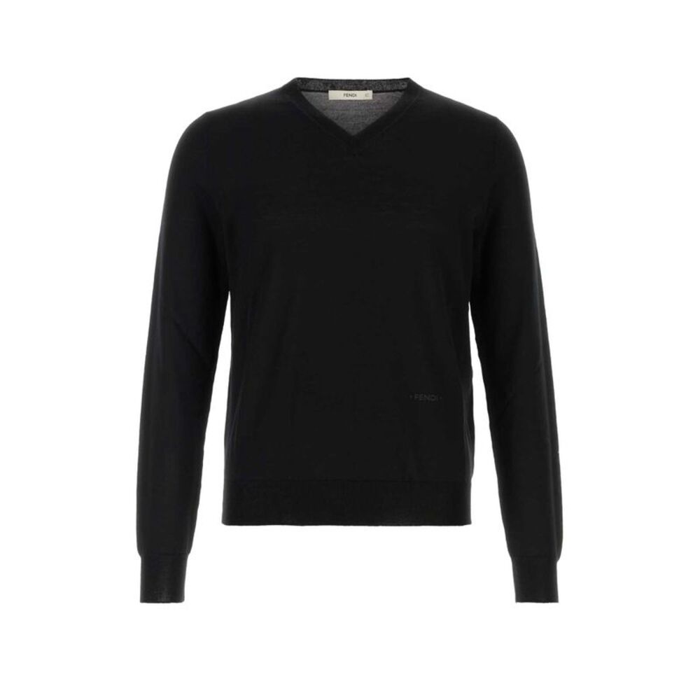 Fendi Men Black Stretch Wool Sweater